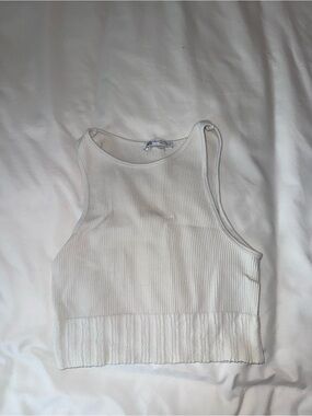 Zara White Ribbed Cropped Tank